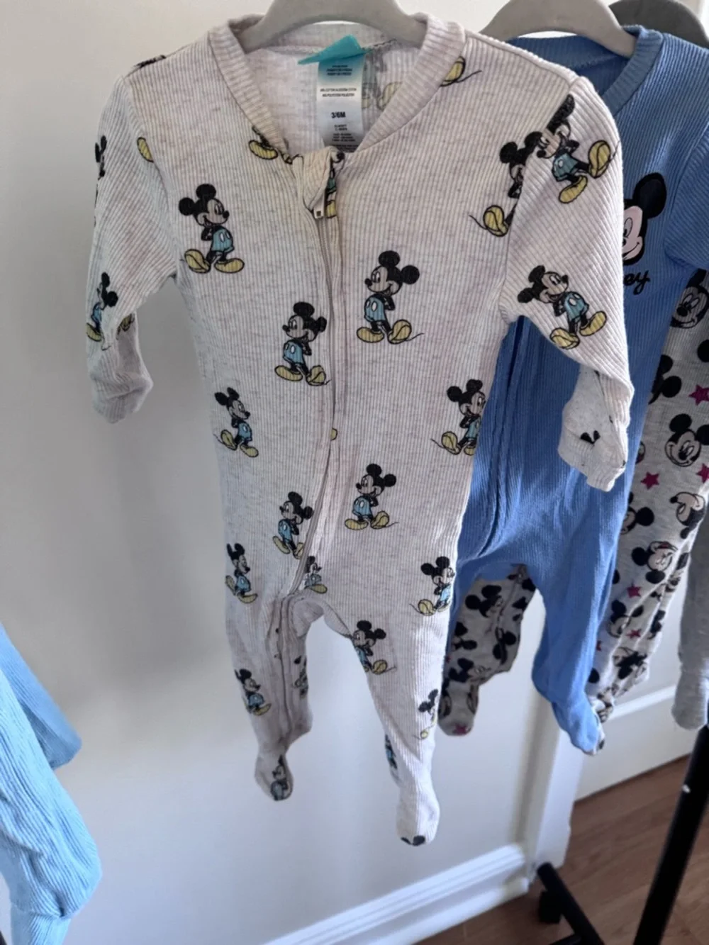 Disney Mickey Mouse Blue, Light Blue & Gray Baby One-Piece Footies - 5 Pack